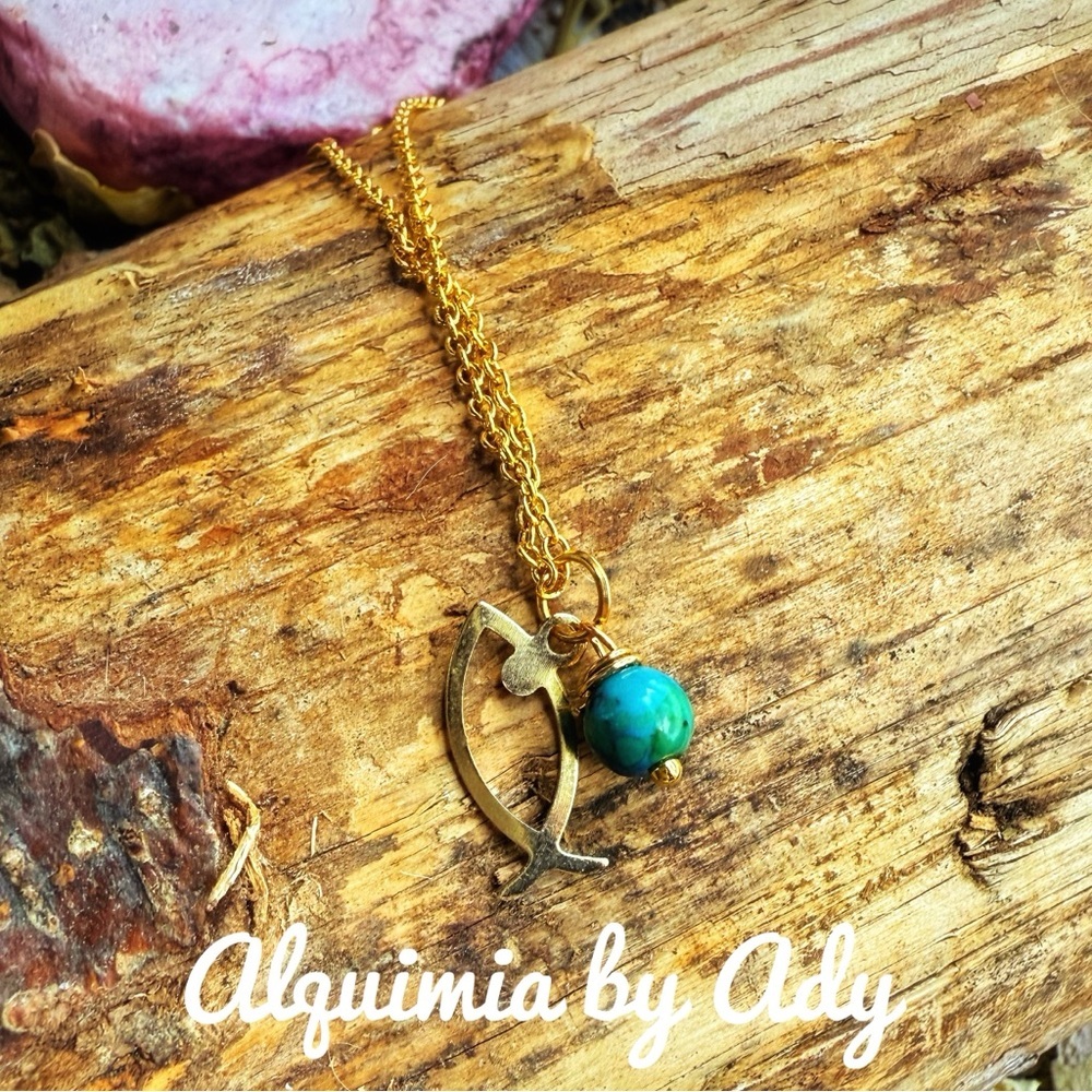 Alquimia Gold Necklace with Turquoise and fish Charm